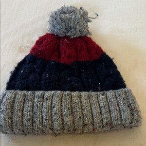 NWT GAP Kids Red and Gray Knit Pom-Pom Hat M/L